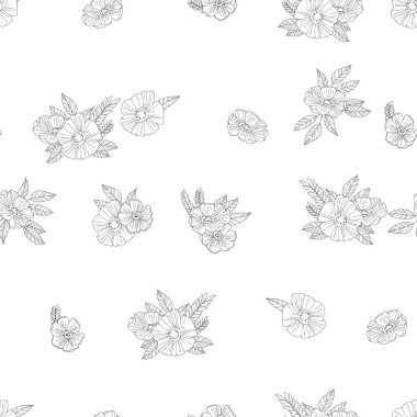 Beyaz arkaplanda siyah beyaz çiçekler