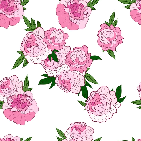 Seamless pattern with pink peonies — Stock Vector