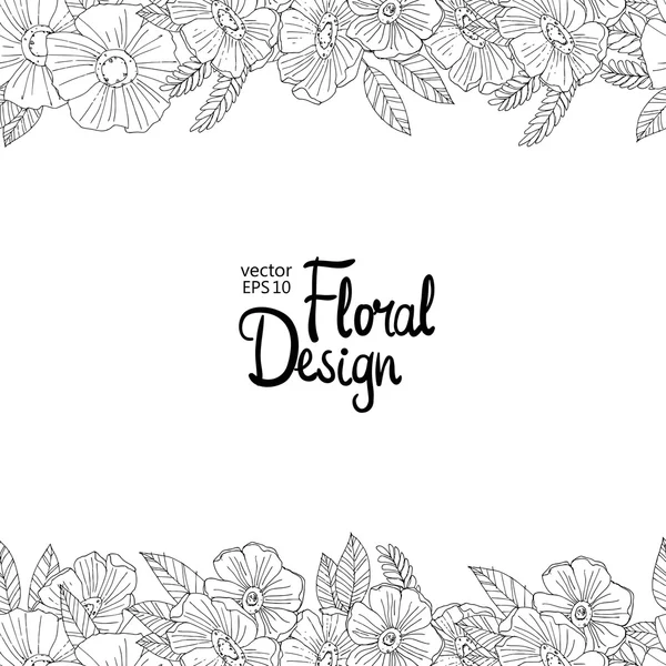Floral grens gemaakt met schetsmatig bloemen — Stockvector