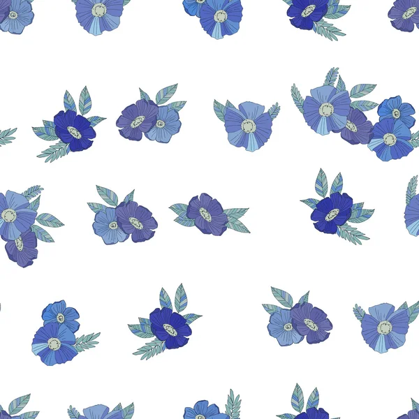 Flores azules sobre fondo blanco — Vector de stock