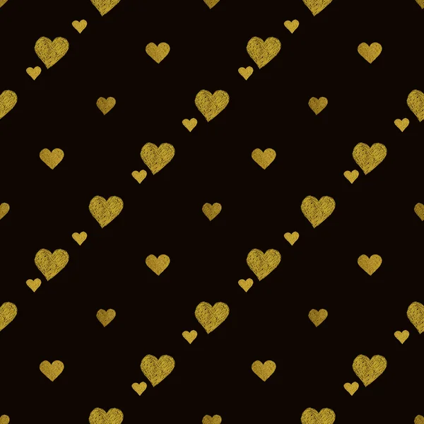 Золотые сердца на черном фоне. Бесшовный рисунок — стоковый вектор