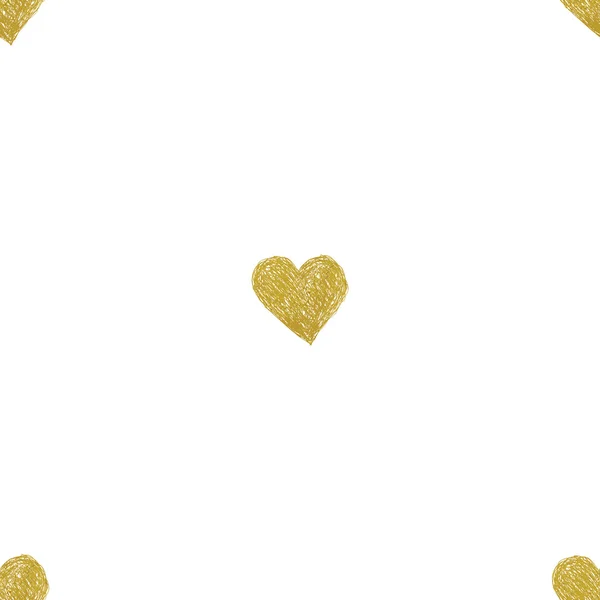 Corazones dorados sobre fondo blanco. Patrón sin costura — Vector de stock