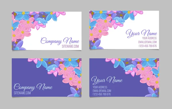 Set van twee ' double-sided floral visitekaartjes — Stockvector