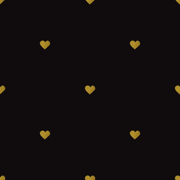 Corazones dorados sobre fondo negro. Patrón sin costura — Archivo Imágenes Vectoriales