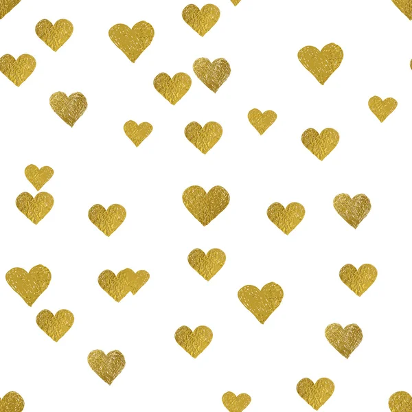 Goldene Herzen auf weißem Hintergrund. nahtloses Muster — Stockvektor