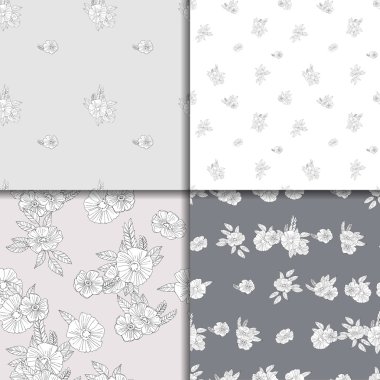 dört siyah ve beyaz çiçek desenleri