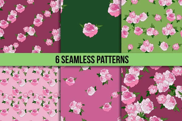 Seamless pattern set with pink peonies — Stock Vector