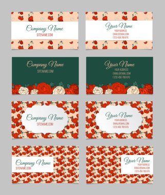 Dört çift taraflı çiçek iş kart dizisini