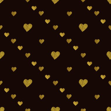 Siyah zemin üzerine altın kalpler. Seamless modeli
