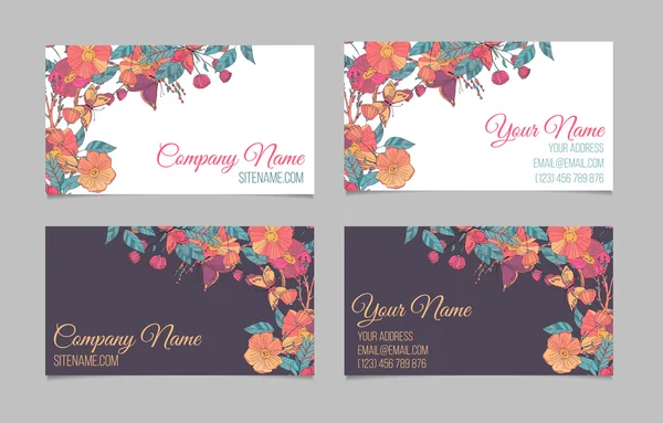Conjunto de dos tarjetas florales de doble cara — Vector de stock