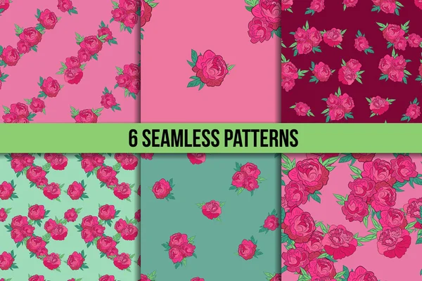 Seamless pattern set with pink peonies — Stock Vector