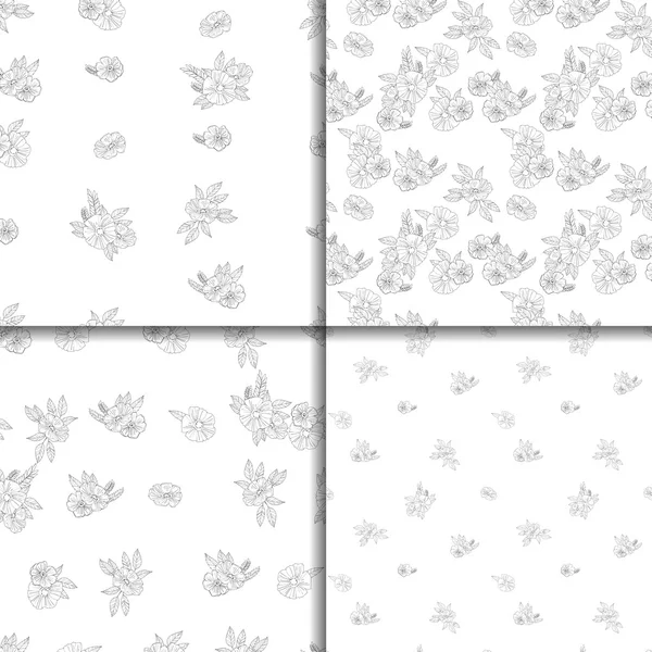 Conjunto de quatro padrões florais em preto e branco — Vetor de Stock