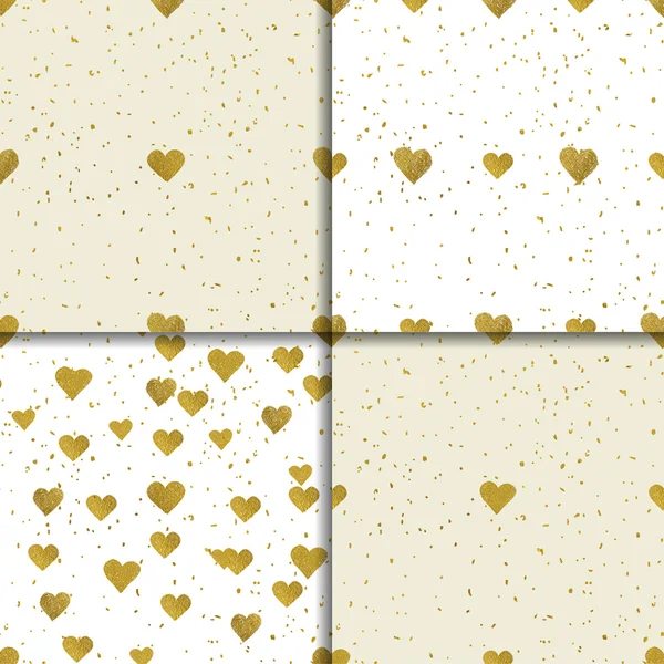 Coeurs dorés motif sans couture ensemble — Image vectorielle
