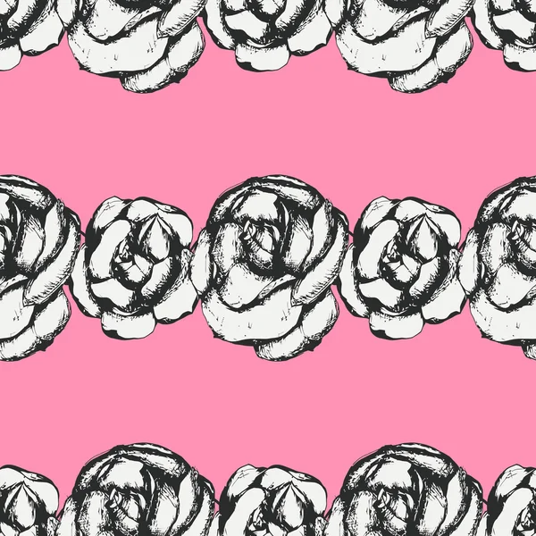 Vintage motif rose noir et blanc — Image vectorielle