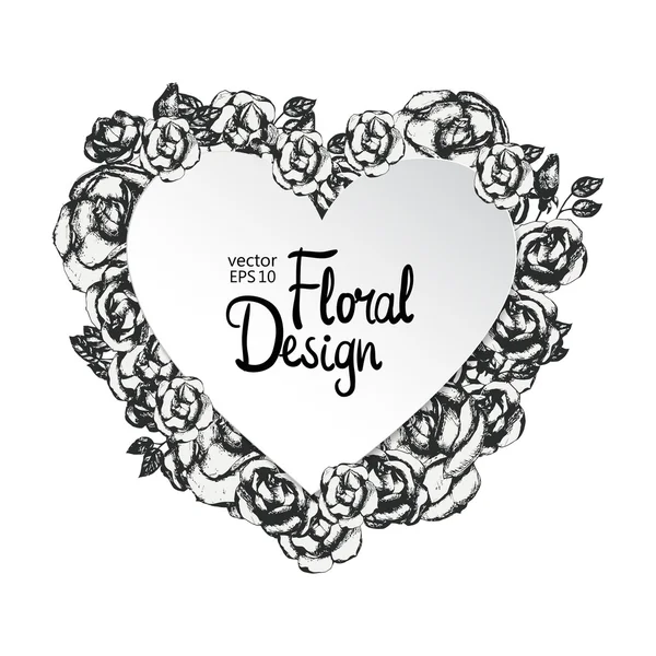 Moldura de vetor floral vintage. Forma do coração — Vetor de Stock
