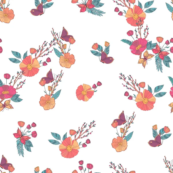 Floral naadloze Vintage Wildflowers patroon — Stockvector