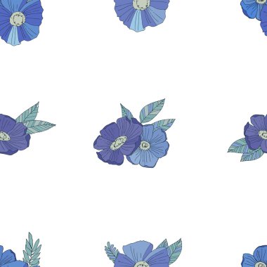 Beyaz arkaplanda mavi çiçekler