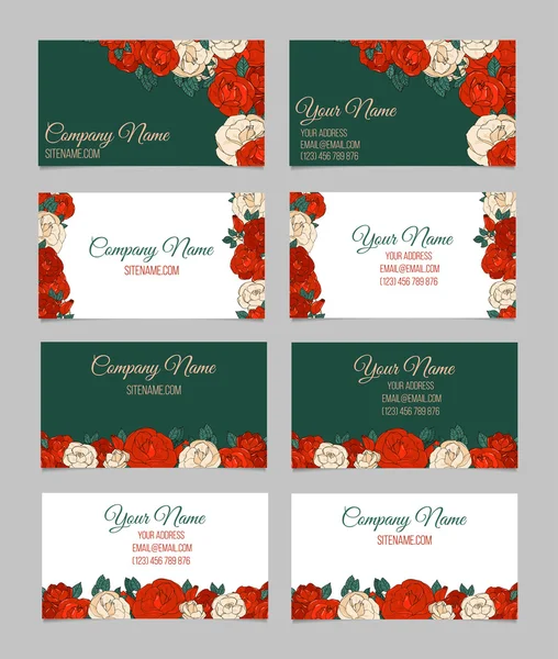 Set of four double-sided floral business cards — Stock Vector