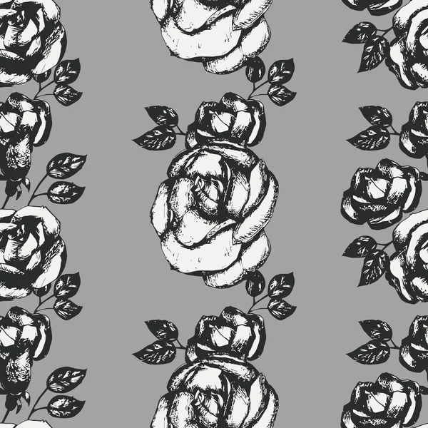 Vintage black and white rose pattern — Stock Vector