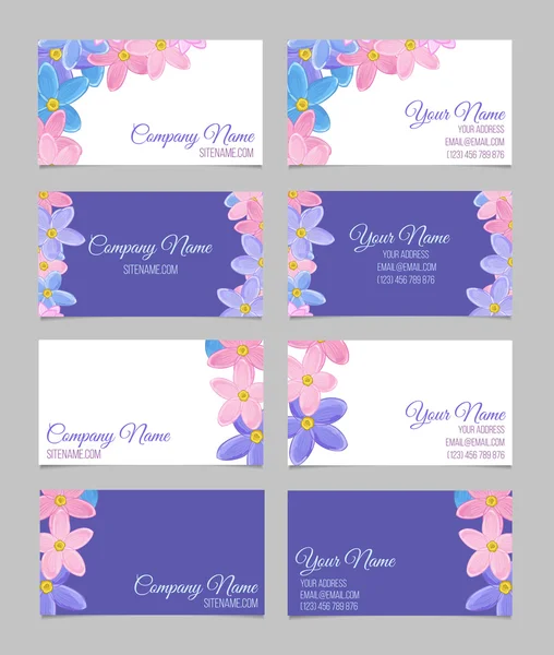 Set of four double-sided floral business cards — Stock Vector