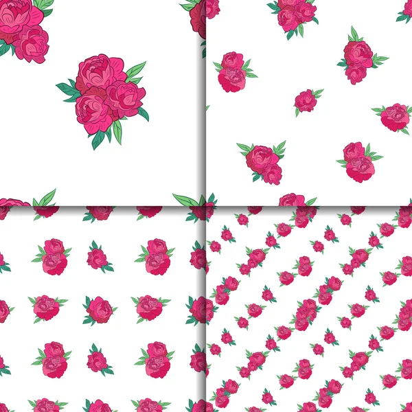 Conjunto de patrón sin costuras con peonías rosadas — Vector de stock
