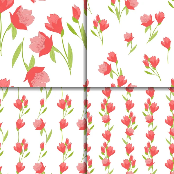 Conjunto floral sem costura com flores de tulipa —  Vetores de Stock