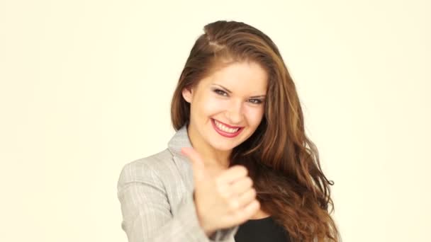 Business lady showing thumb up — Stock Video