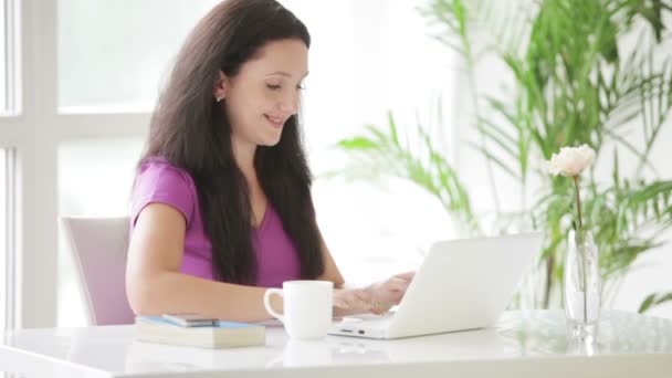 Bella giovane donna utilizzando il computer portatile — Video Stock