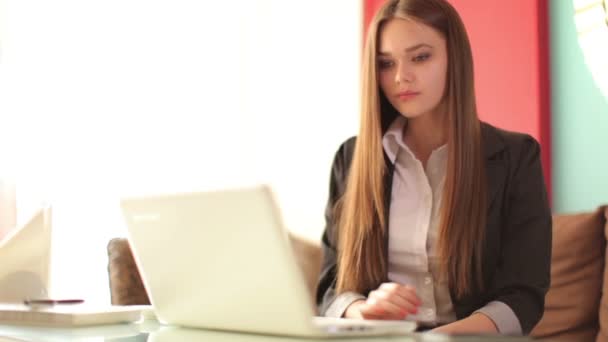 Mujer de negocios escribiendo en el cuaderno — Vídeos de Stock