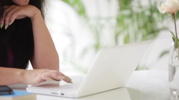 Giovane donna utilizzando il computer portatile — Video Stock