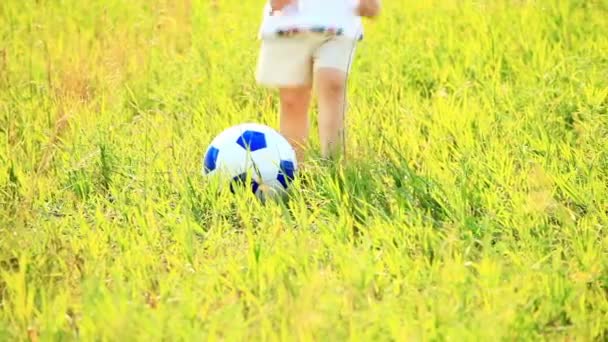 Jogador de futebol chutando a bola. — Vídeo de Stock