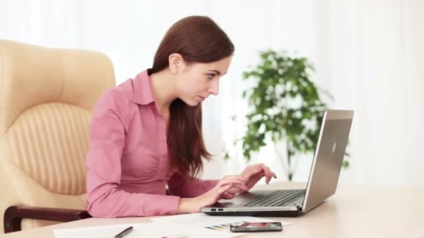 Chica trabajando con el ordenador portátil . — Vídeos de Stock