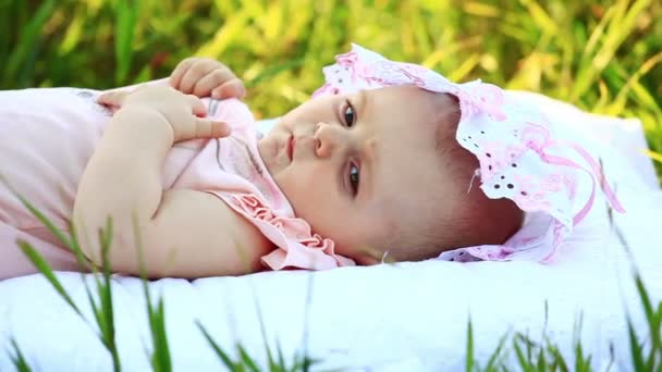 Baby lying on a pillow — Stock Video