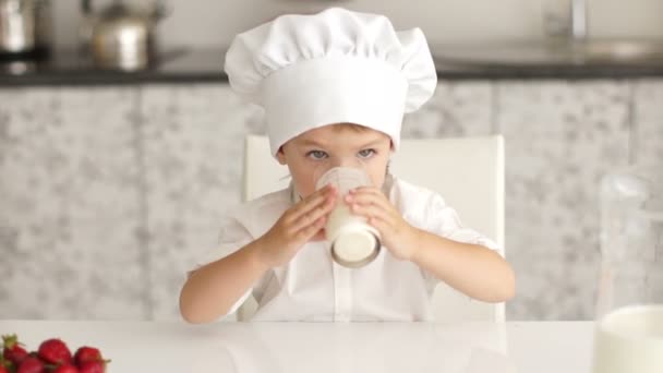 Little boy drinking milk — Stock Video