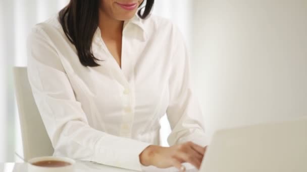 Busineswoman sitting at office using laptop — Stock Video