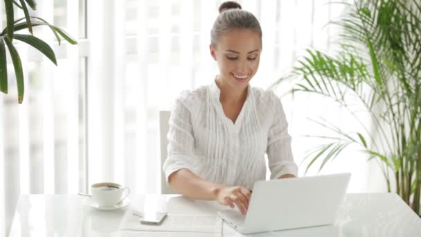 Businesswoman  using laptop — Stock Video