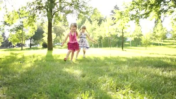 Cute girls running. — Stock Video