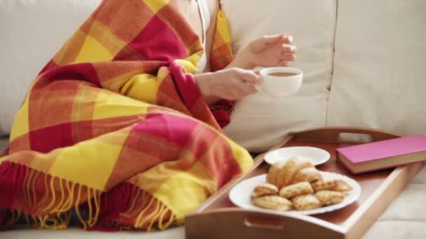 Mujer relajante en sofá — Vídeos de Stock