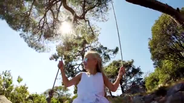 Cute girl on a swing. — Stock Video