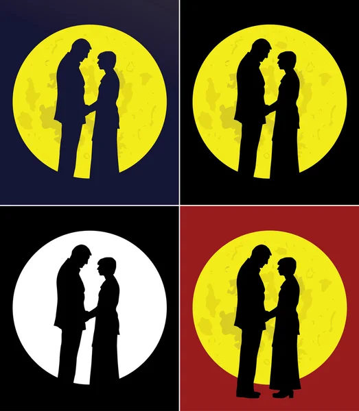 Couple and full moon — Stock Vector