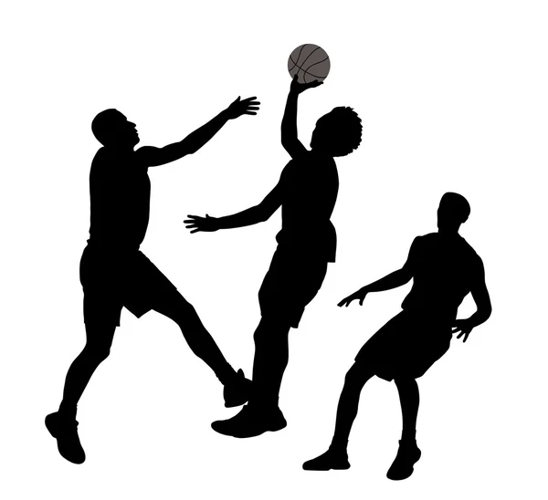 Tre basketspelare i aktion — Stock vektor