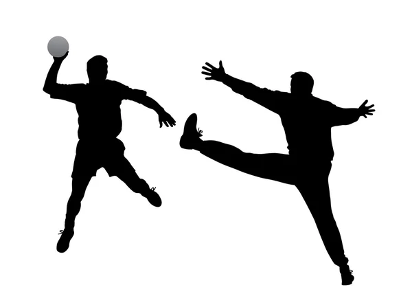 Handbollsspelare och målvakt — Stock vektor