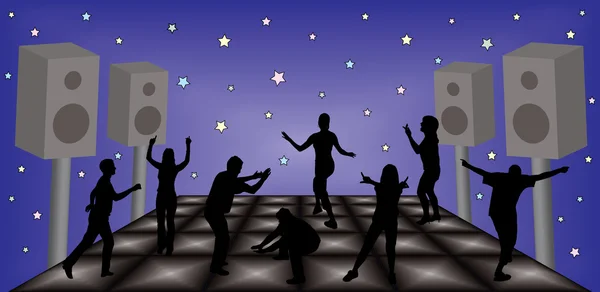 Gente bailando en una fiesta nocturna — Archivo Imágenes Vectoriales