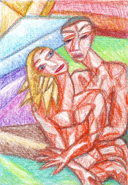 Pareja cubismo óleo pastel pintura — Foto de Stock