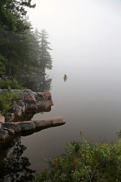 カナダ オンタリオ州のアルゴンキン州立公園の湖畔にまだ漕ぐ Canoer — ストック写真