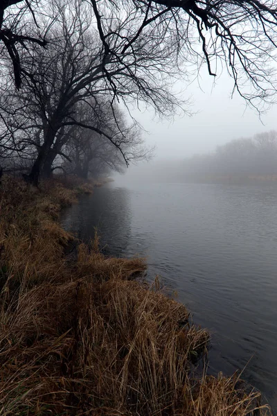 Rivière Grand Waterloo Ontario Recouverte Brouillard — Photo