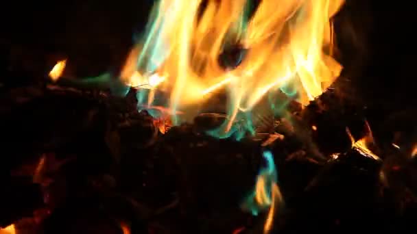 Orangefarbene und blaue Flammen — Stockvideo