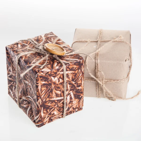 Handgefertigte Geschenkboxen für die Weihnachtsfeier — Stockfoto