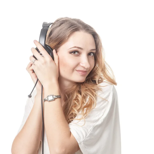 Woman in call center with phone headset — Stock Photo, Image