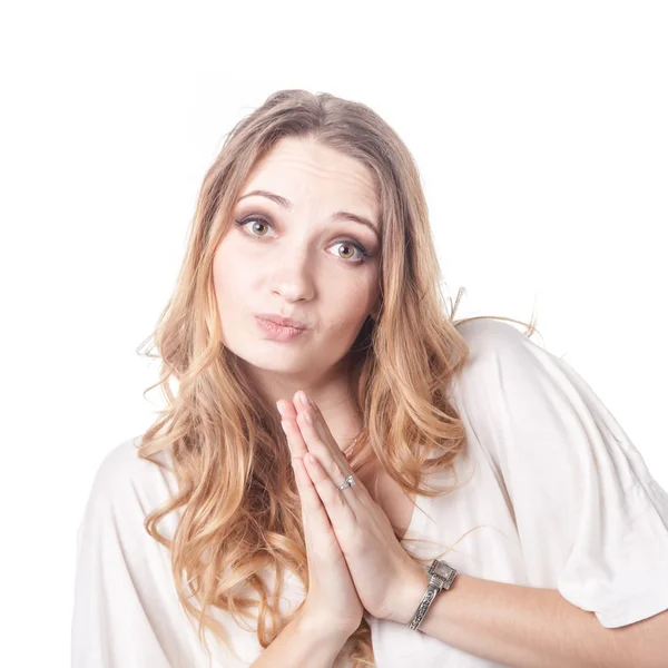 Girl playing various emotions in studio — Stock Photo, Image